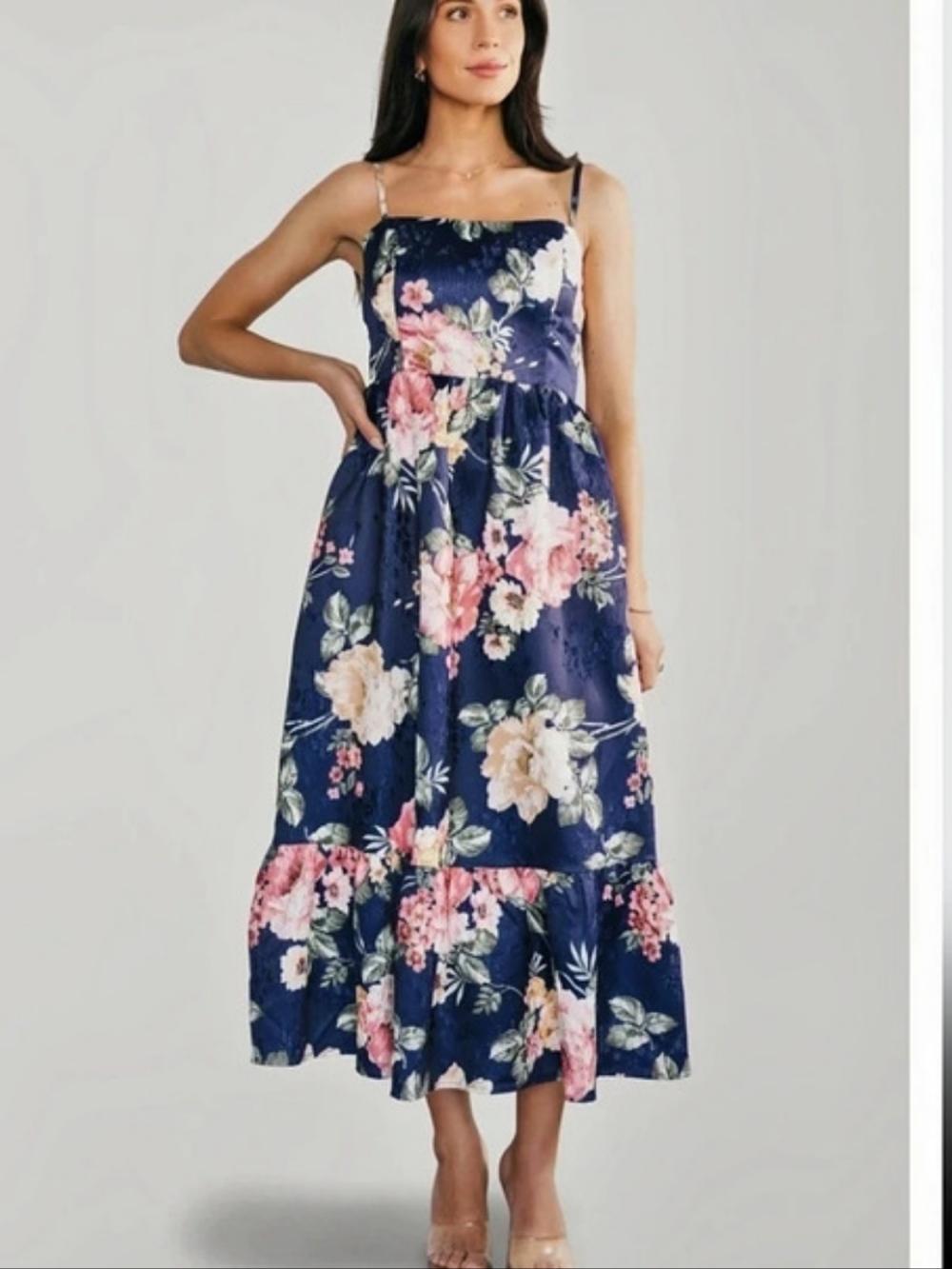 Balticborn Floral Midi Dress in Blue & Pink Size Medium
